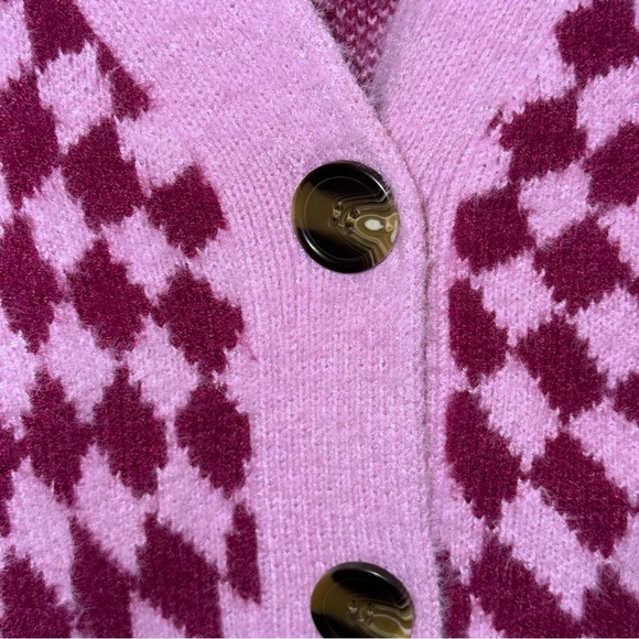 Cotton On Knit Cardigan Barbie Optical Splice Berry Sz Medium Checkered Academia - Picture 6 of 10